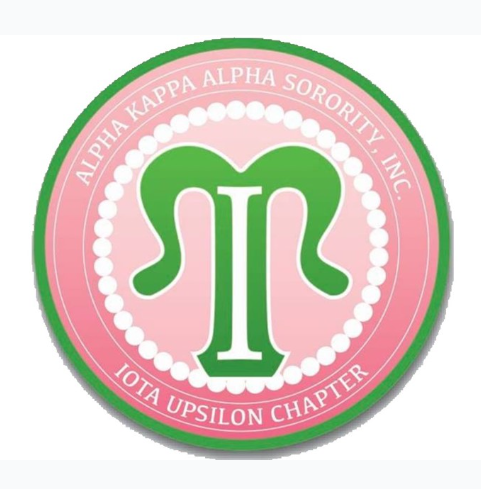 Alpha Kappa Alpha Sorority Inc. Iota Upsilon Chapter, with the sorority's green and pink logo