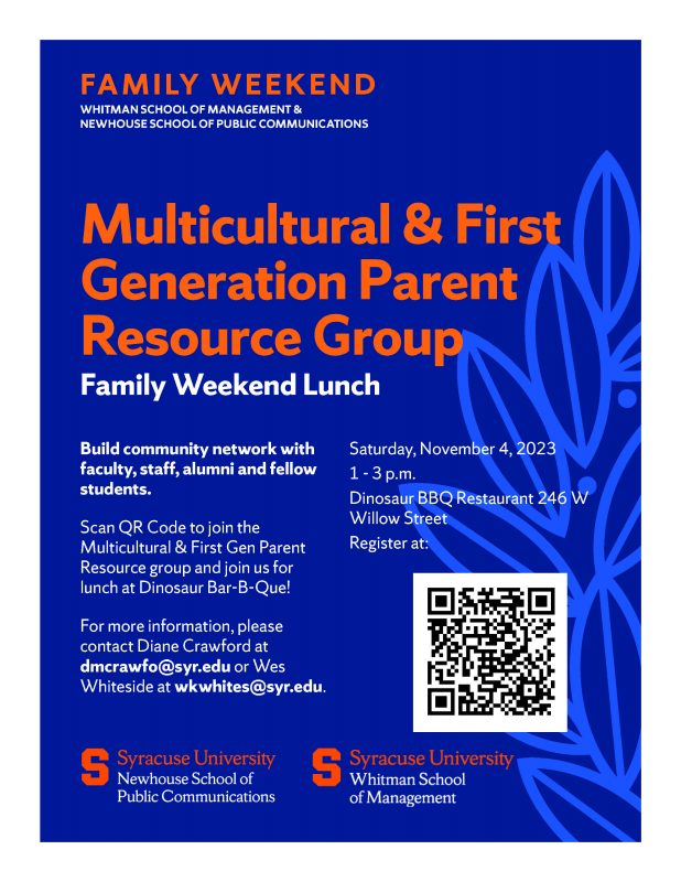 flyer for multicultural and first gen parent resource group lunch