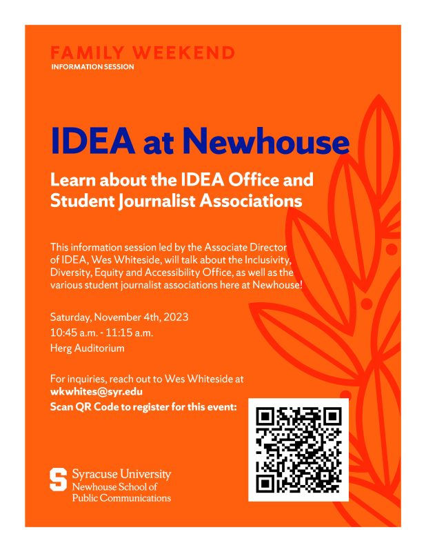 IDEA at Newhouse family weekend information flyer