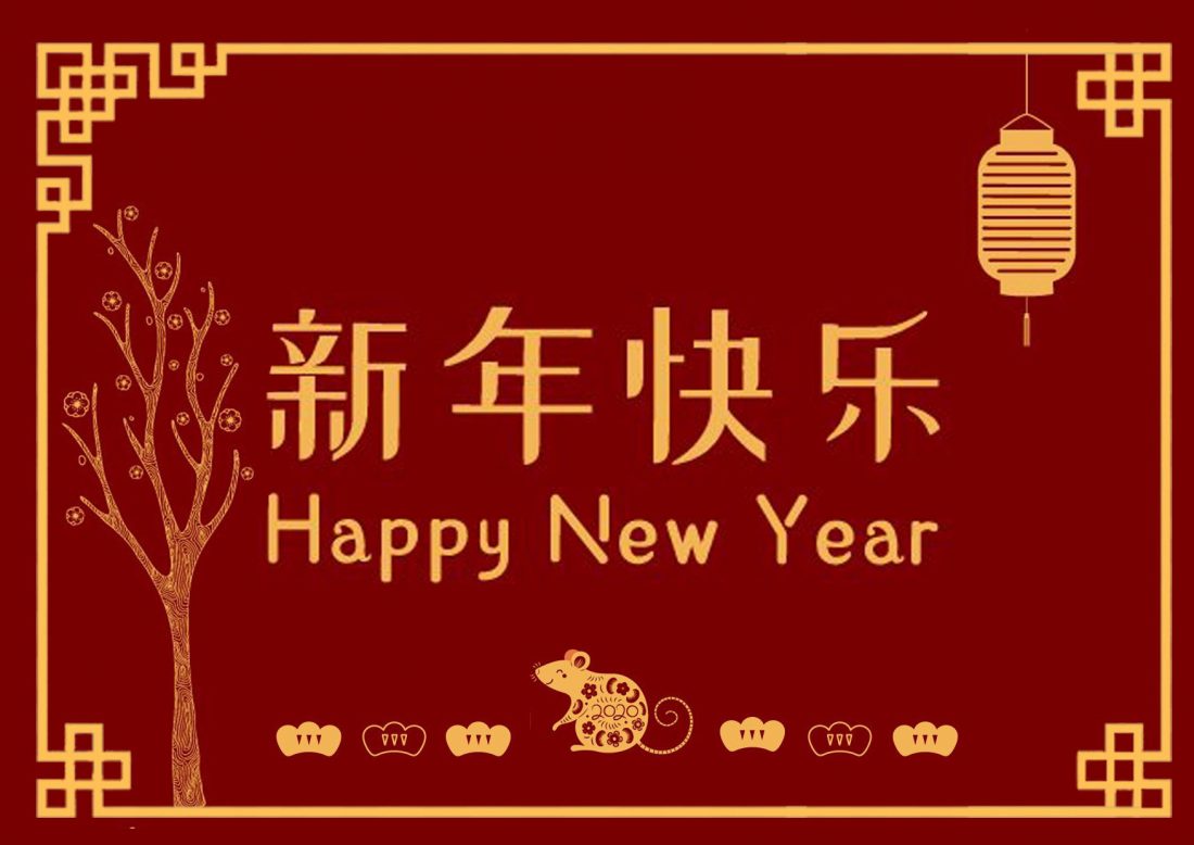 Happy New Year written in Chinese and English. 