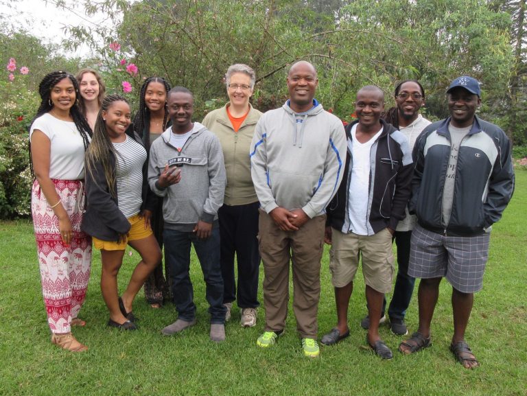 School of Education students with Dr. Joanna Masingila and Dr. Jeffery Mangram at the Kiambethu Tea farm in Kenya.