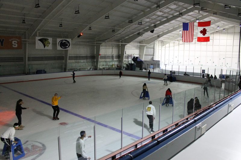 Students skate at the Tennity Ice Skating Pavilion