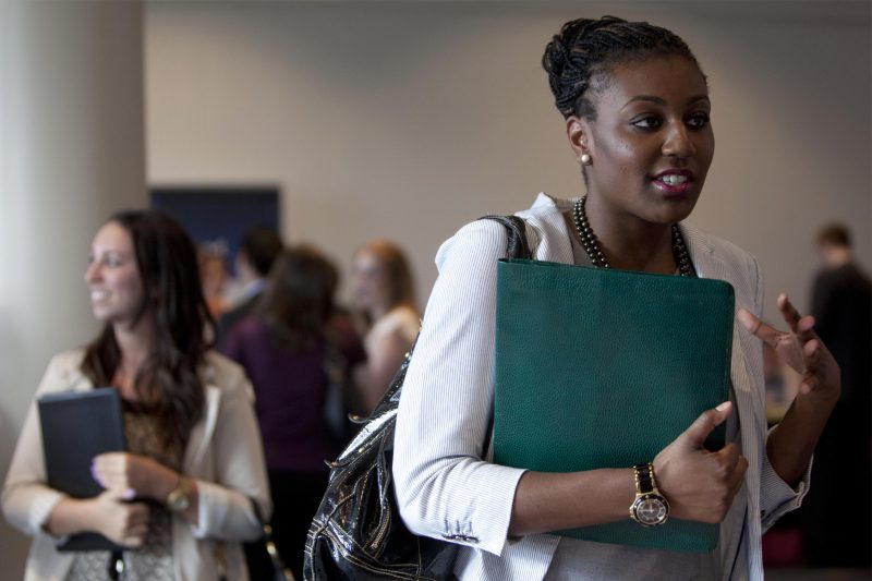A Newhouse student attends a career fair