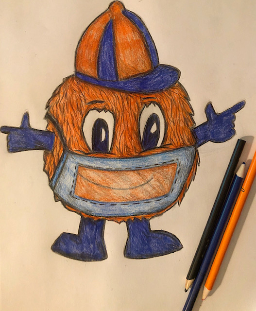 a hand drawn Otto wearing a clear mask
