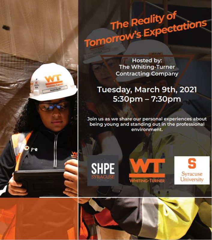 An invitation to join the event, a panel interview of women in construction at Whiting-Turner