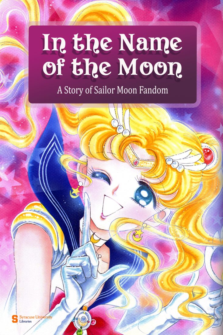In the name of the moon text with illustration of blonde anime girl