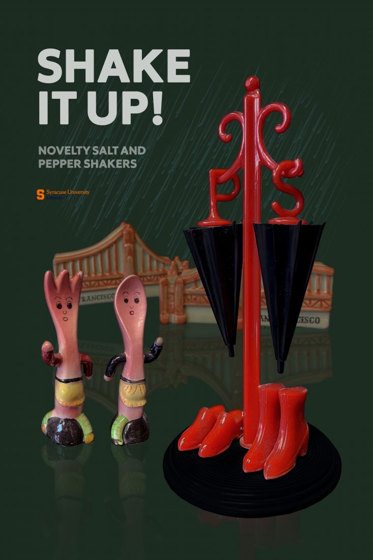 fork and spoon salt and pepper shaker, umbrella and galoshes salt and pepper shaker