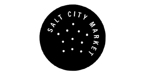 Circular, black logo containing Salt City Market in white text