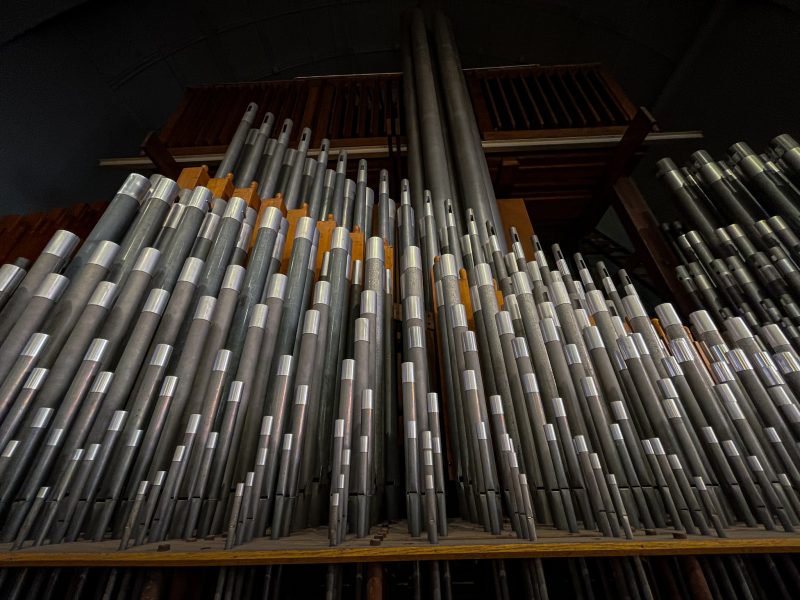 The organ in Setnor Auditorium in Crouse College.