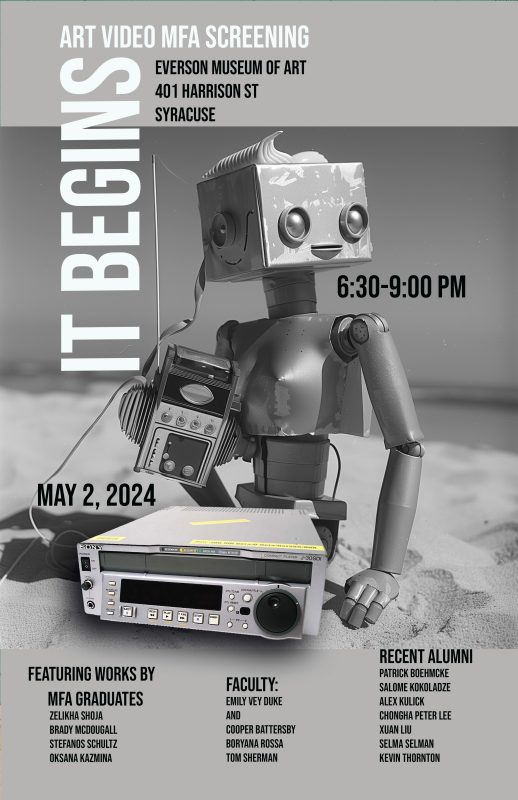 Poster for the M.F.A art video program film screening.