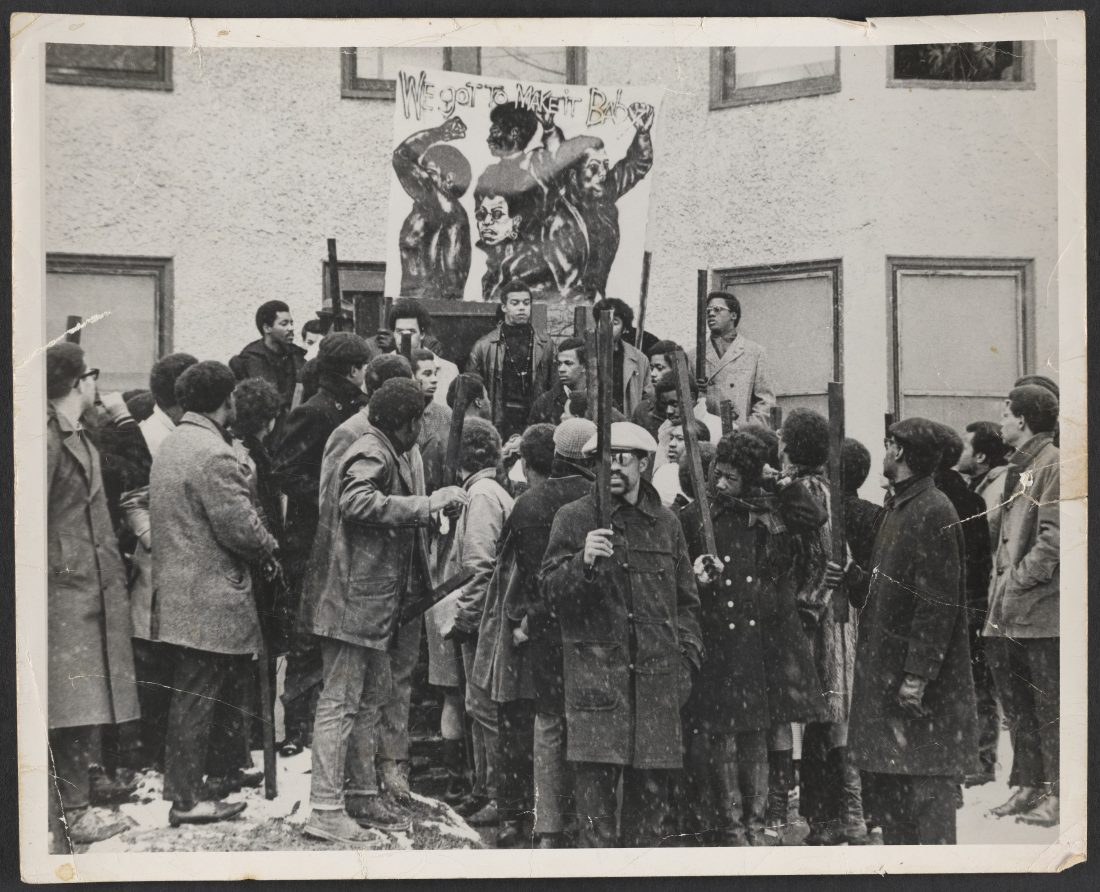 group of black students protesting