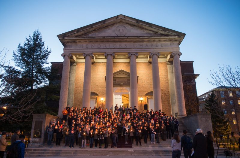 Candlelight vigil in front of Hendricks Chapel