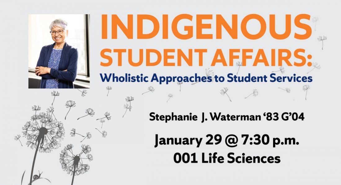 Indigenous Student Affairs, including a headshot of Stephanie Waterman